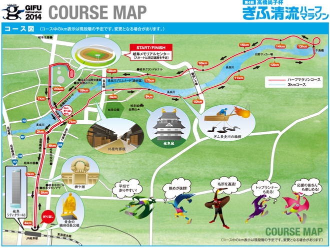 コースマップ | 高橋尚子杯ぎふ清流ハーフマラソン