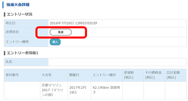 京都マラソン 抽選結果