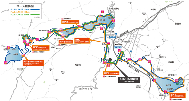 チャレンジ富士五湖ウルトラマラソン2018コースマップ