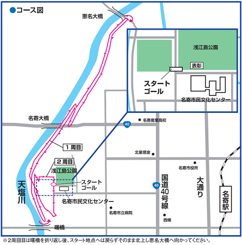 なよろ憲法記念ハーフマラソン2019コースマップ