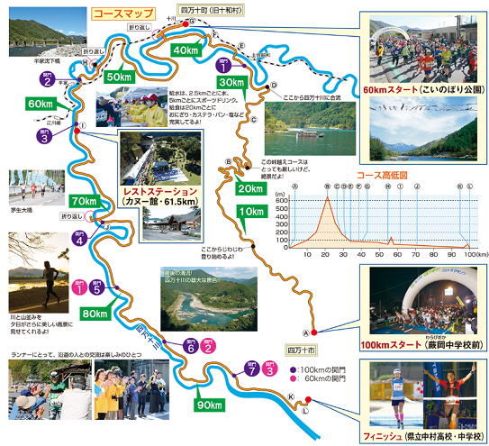 四万十川ウルトラマラソン2019コースマップ